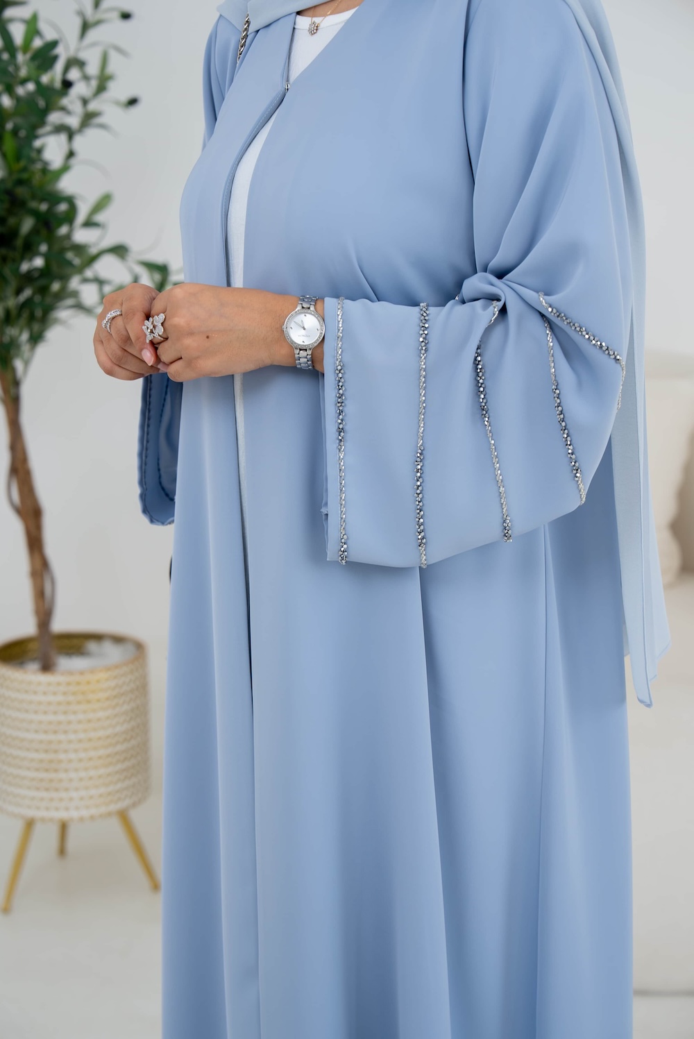 Powder Blue Flared-Sleeve Abaya with or without Pockets - Image 2