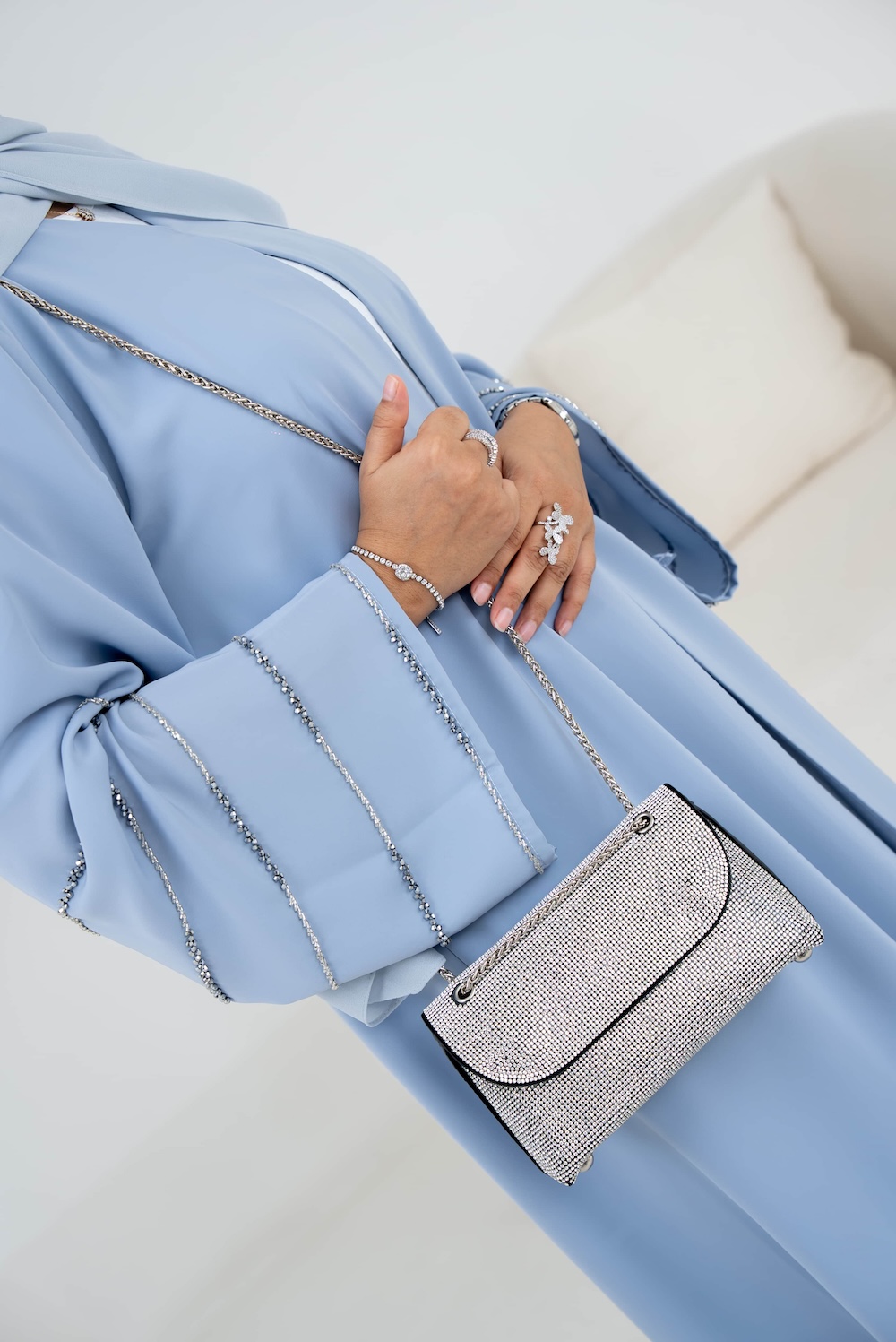 Powder Blue Flared-Sleeve Abaya with or without Pockets - Image 3