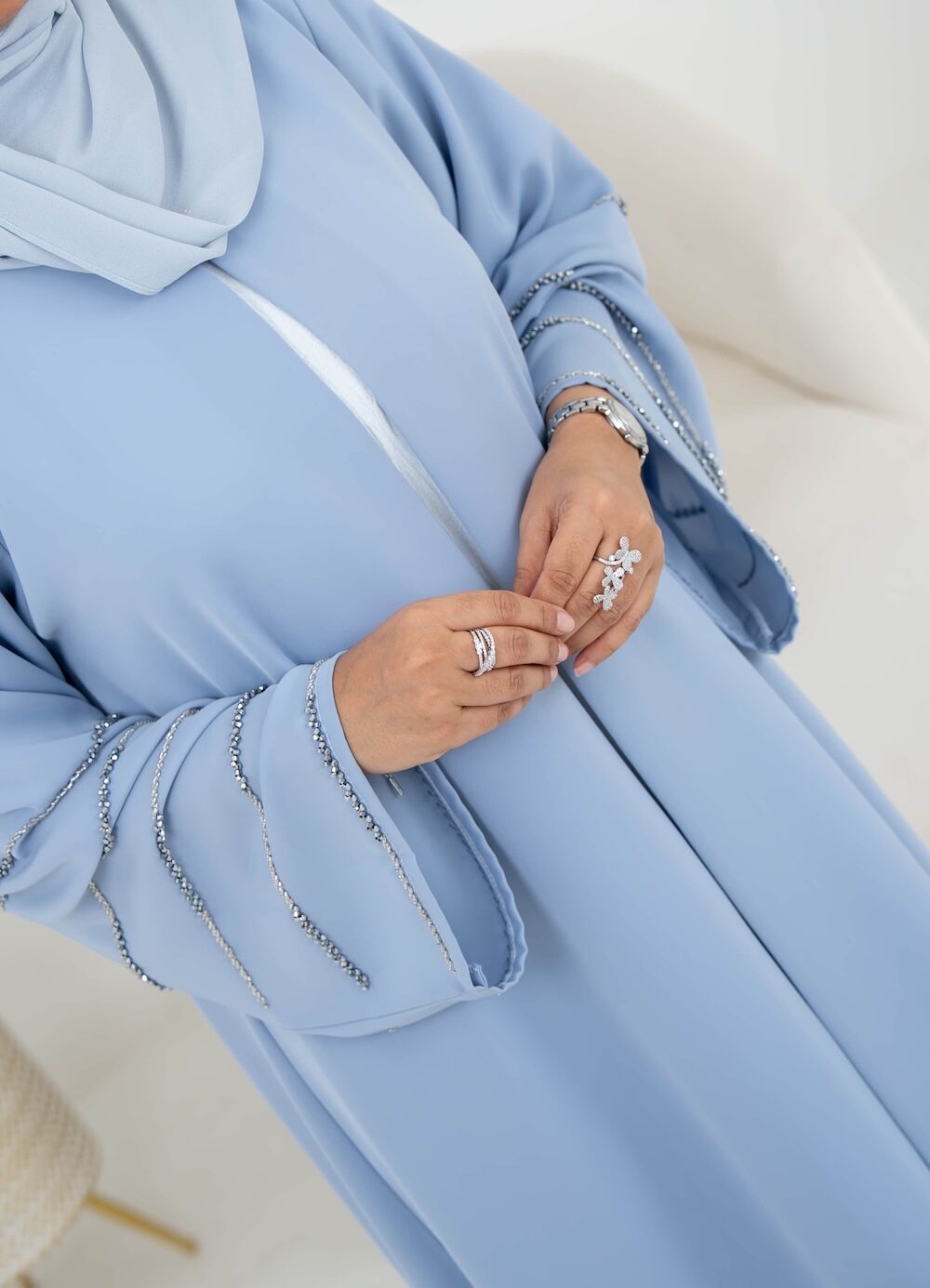 Powder Blue Flared-Sleeve Abaya with or without Pockets - Image 7
