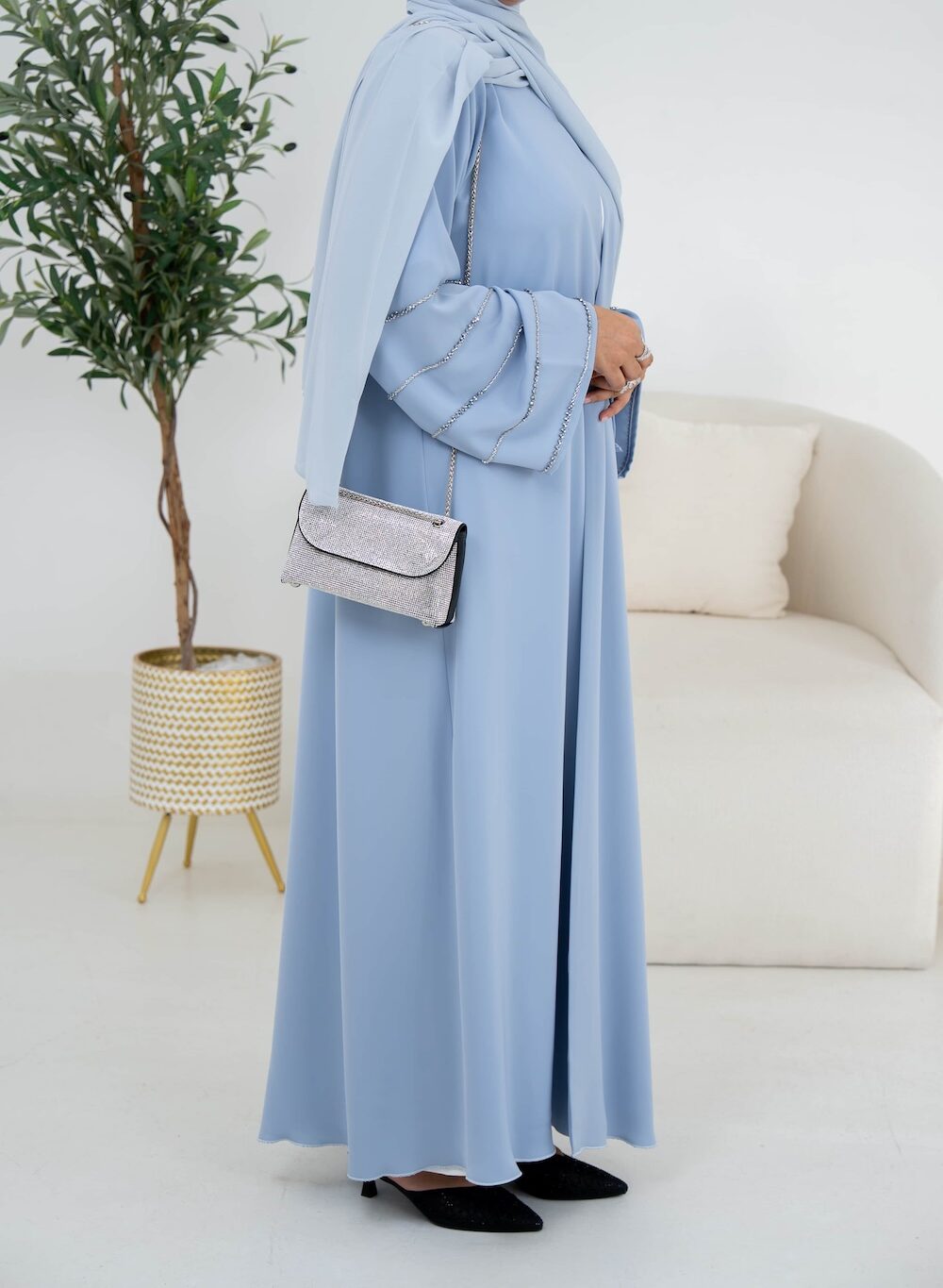 Powder Blue Flared-Sleeve Abaya with or without Pockets - Image 5