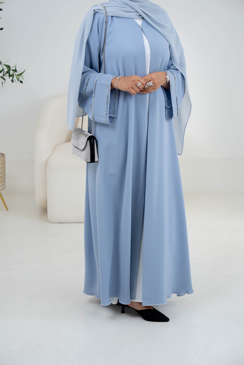 Powder Blue Flared-Sleeve Abaya with or without Pockets - Image 4