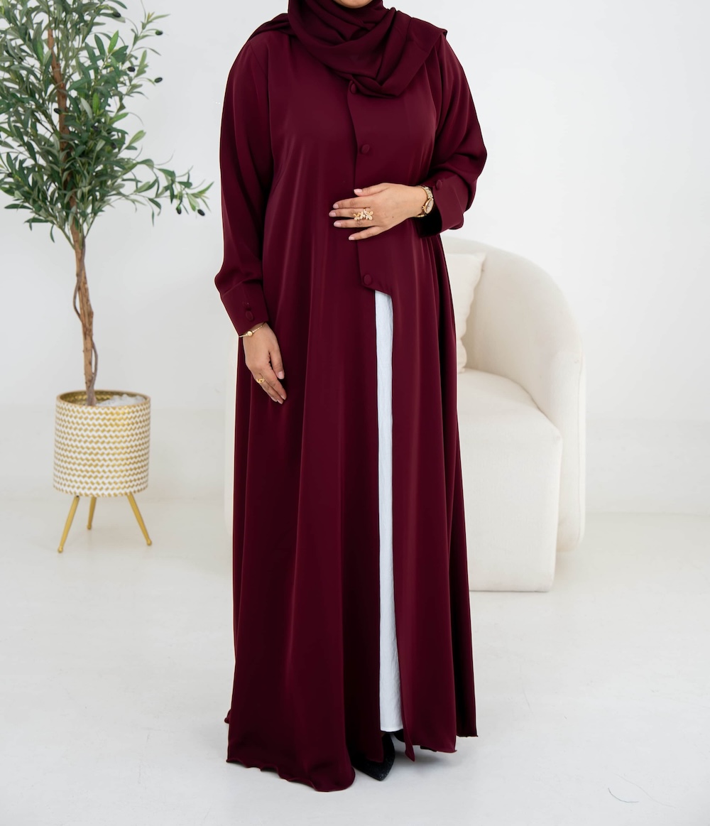 Burgundy Open Abaya  with or without Pockets