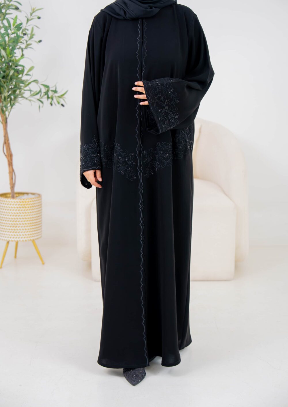 Black Tonal Embroidered Abaya