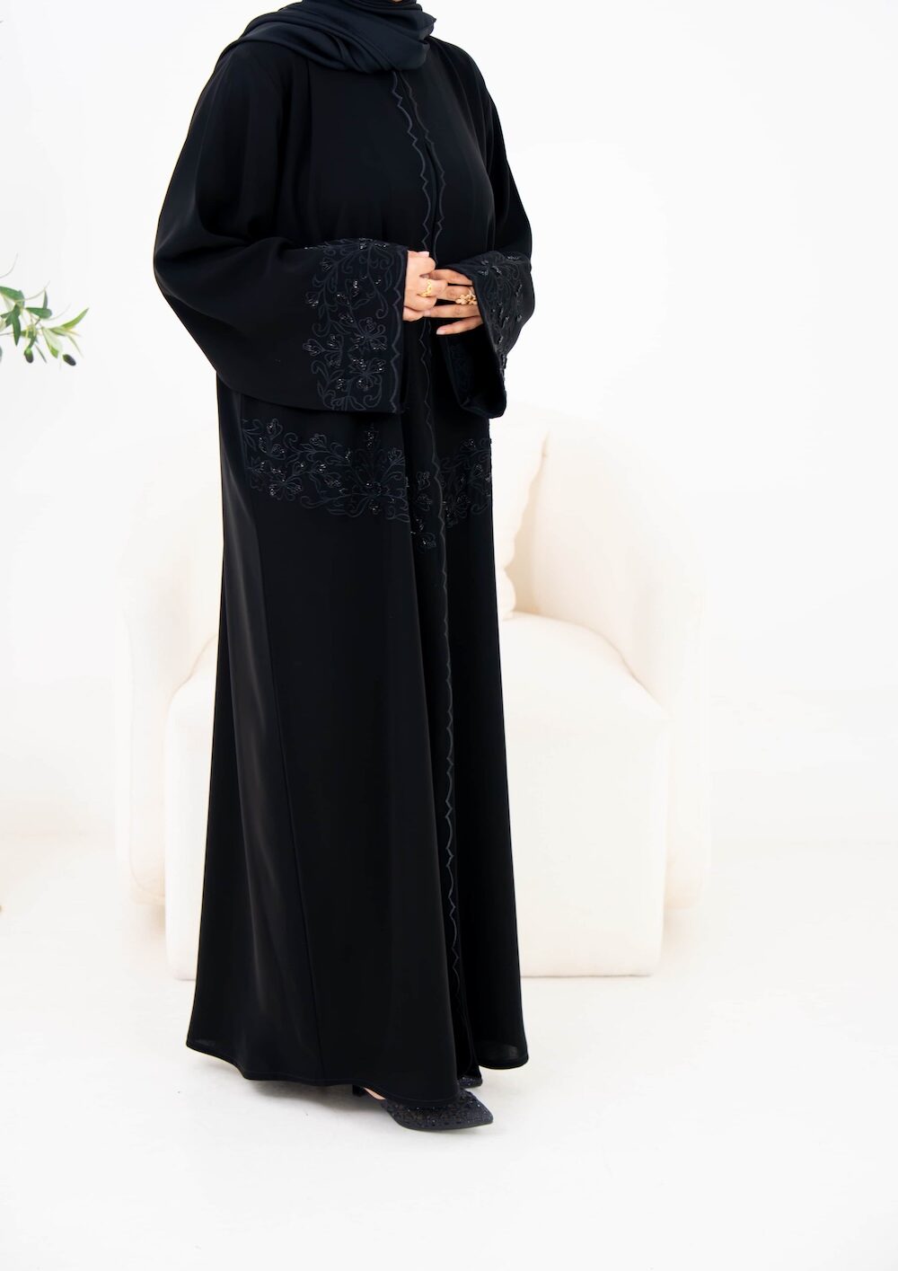 Black Tonal Embroidered Abaya - Image 2
