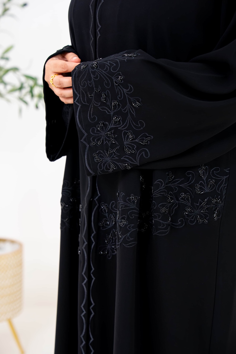 Black Tonal Embroidered Abaya - Image 6