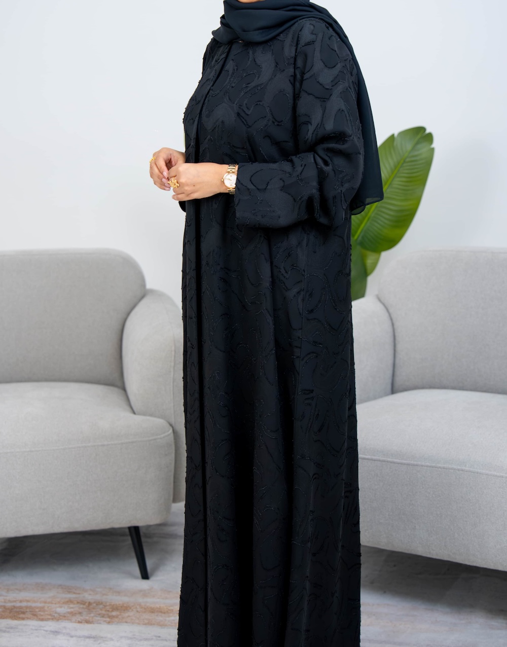 Black Textured Abaya with or without Pockets