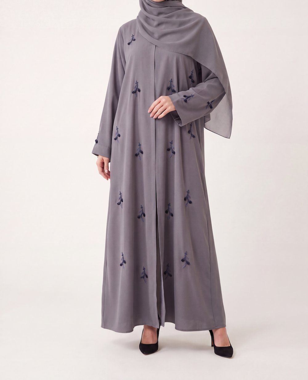 Grey Embroidered Abaya