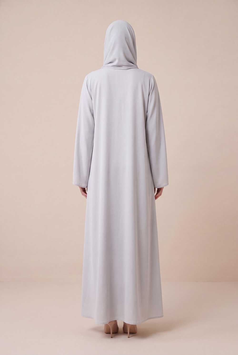 Ice Blue Ella Crepe Abaya with Handmade Detailing - Image 2