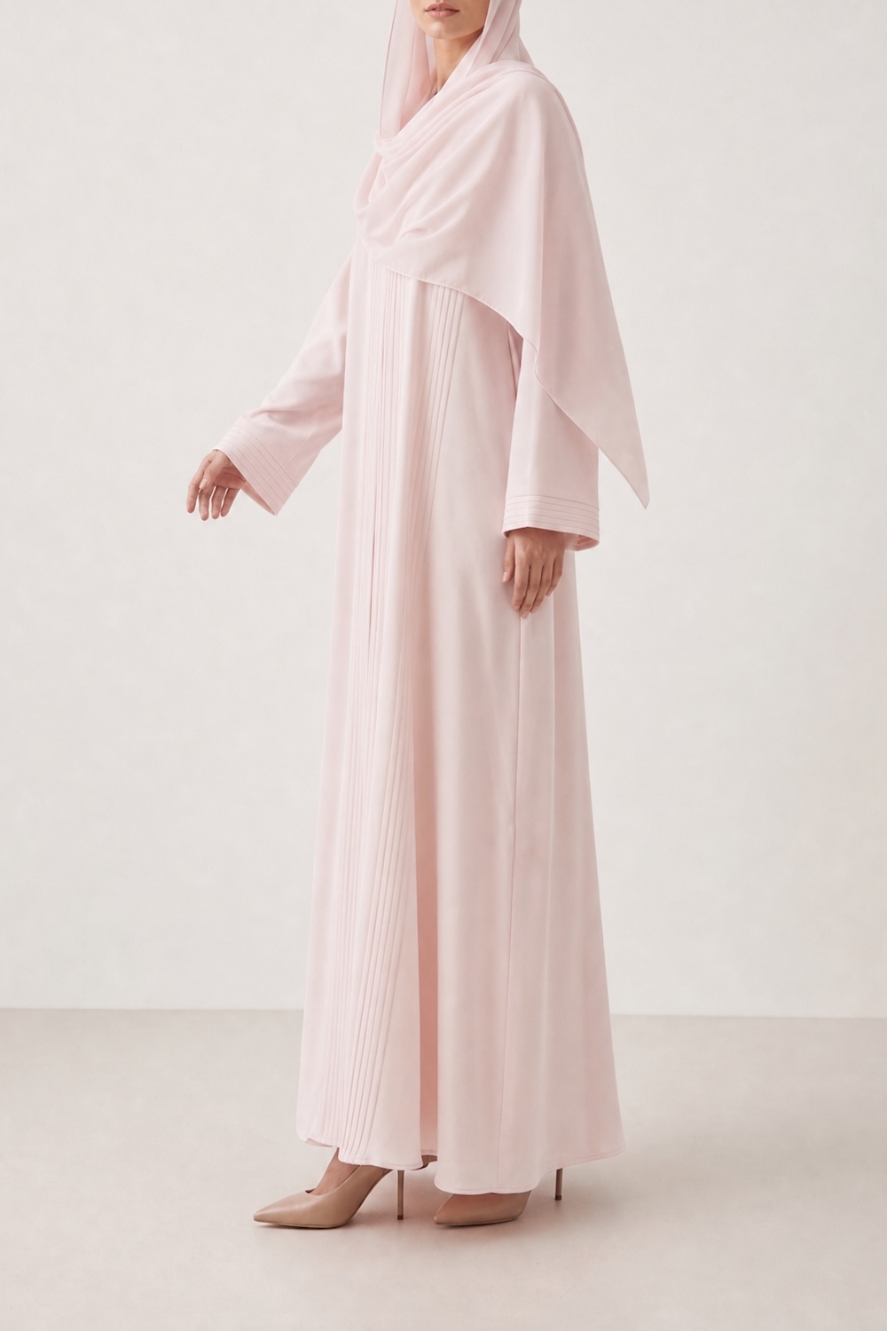 Baby Pink Ella Crepe Abaya with Pockets - Image 2