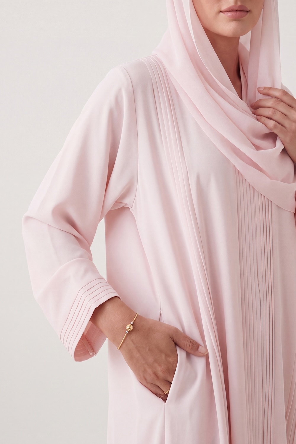 Baby Pink Ella Crepe Abaya with Pockets - Image 3