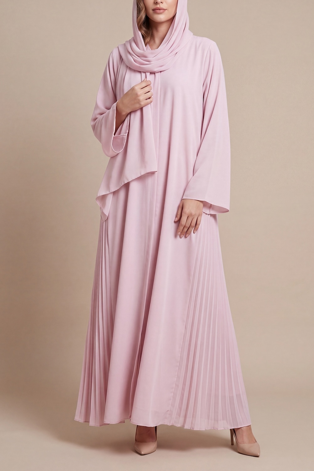 Pearl Pink Pleated Abaya