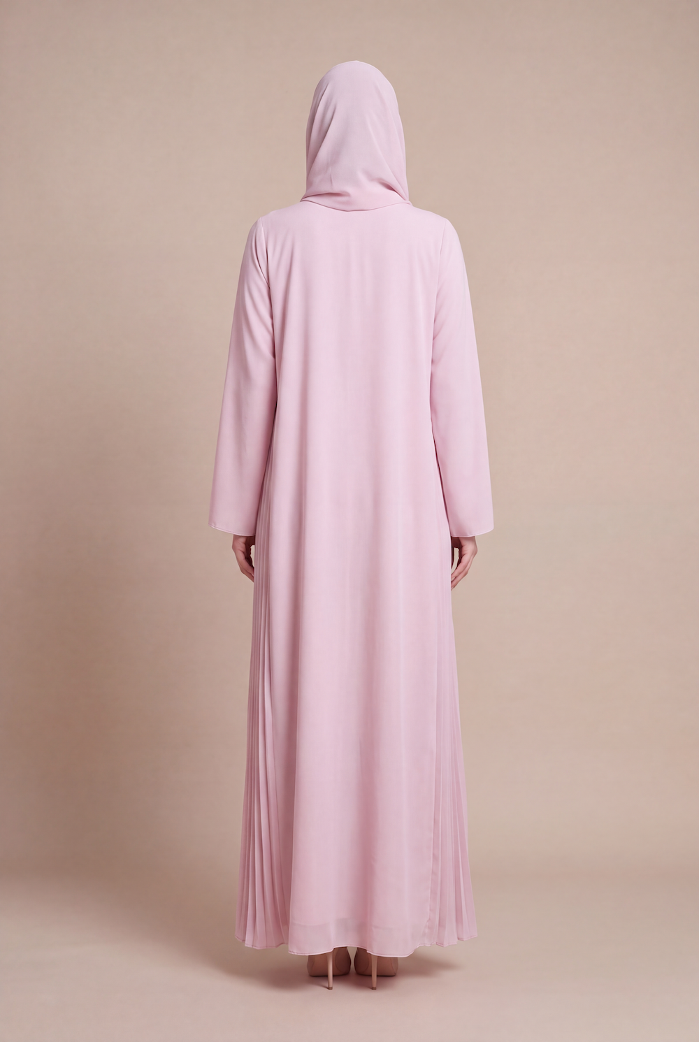 Pearl Pink Pleated Abaya - Image 4